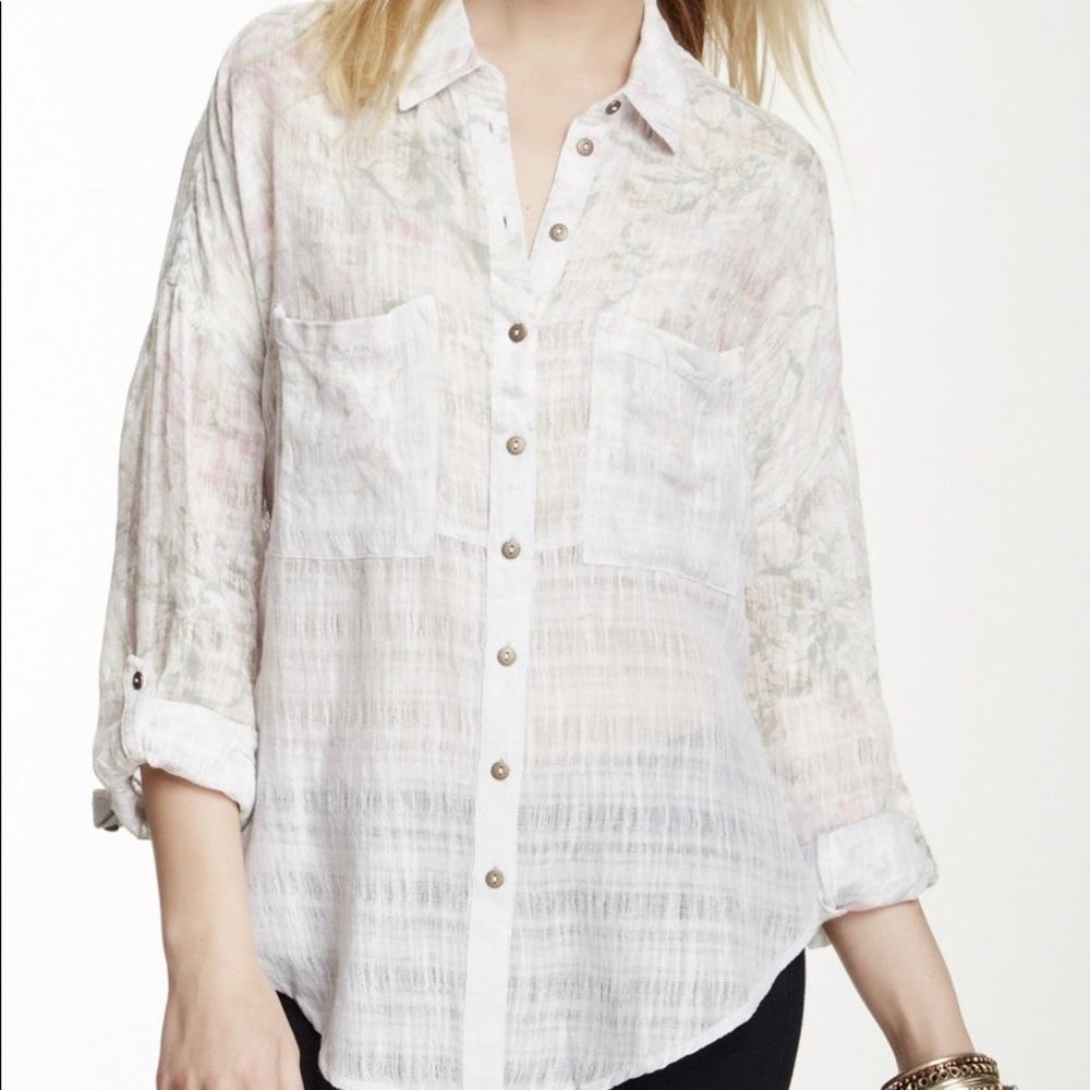 🌸 ✨Free People Open Back Floral Shirt Top XS ✨🌸